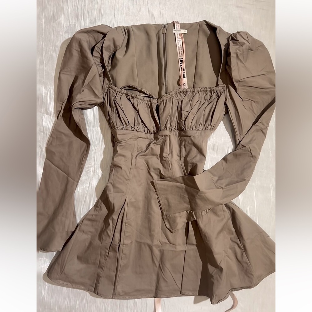 NWT House of CB CARLINA Mocha Long Sleeve Mini Dress - Picture 9 of 10